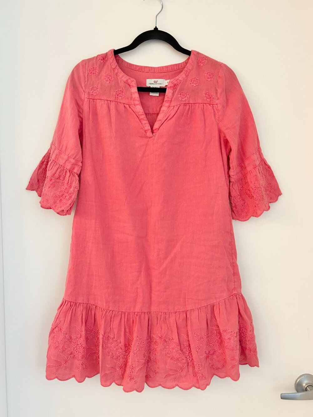 Vineyard Vines Linen Flutter Sleeve Scallop Embroidered Dress in Pink Size 0 - Picture 2 of 7